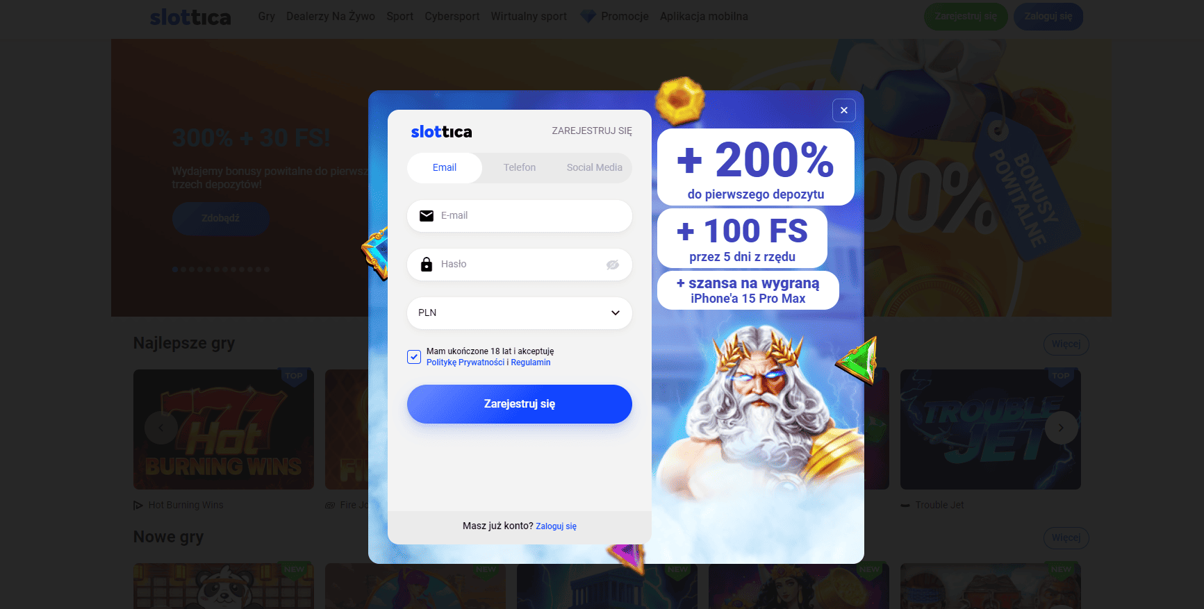 slotica zarejestruj się